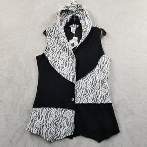 Parsley & Sage Vest Women Medium Black White Zebra Stripe Hooded Artsy‎ Layering